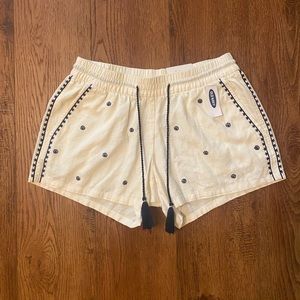 Cream shorts with navy embroidery, size small - Old Navy